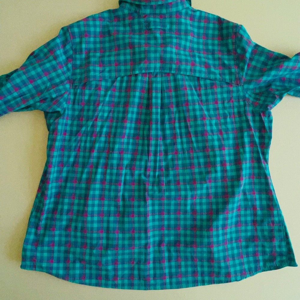 Duluth Trading Plaid Performance Shirt 2XL Teal Purple Nylon Spandex Mesh Vent